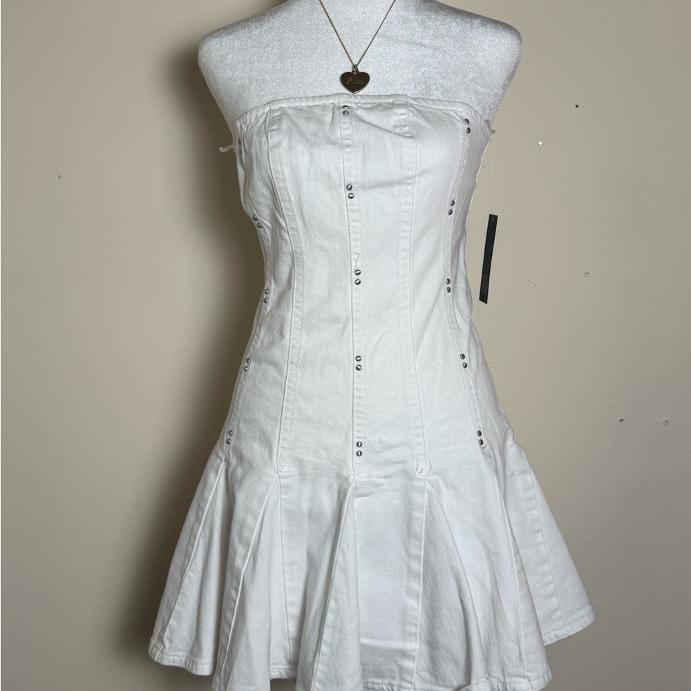 White Strapless Flared Dress